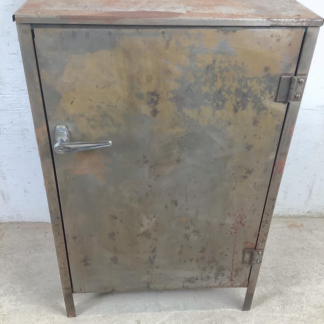 Gray Vintage Industrial Metal Cabinet With Shelves and Weathered Patina For Sale - Image 8 of 17
