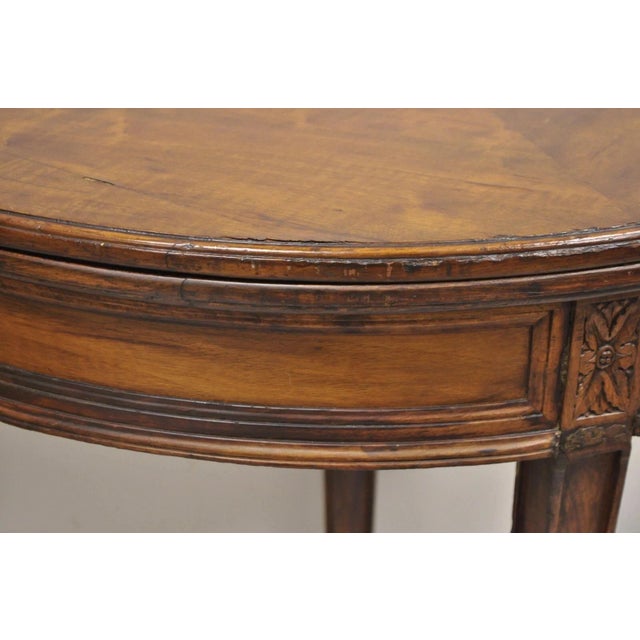Antique Mahogany Demilune Flip Top Console Game Table With Hidden Drawer For Sale - Image 13 of 13