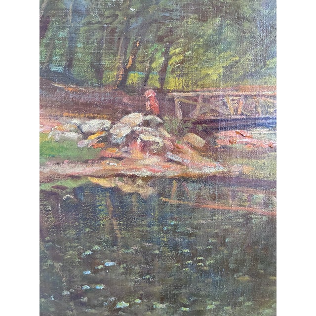 Rustic European Vintage Original Oil Painting Forest Landscape For Sale - Image 3 of 14