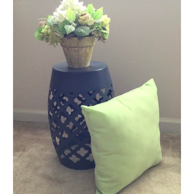 Black powder coated metal with pretty lace cut design. Use indoors or outside in the garden as a extra seat, side table,...