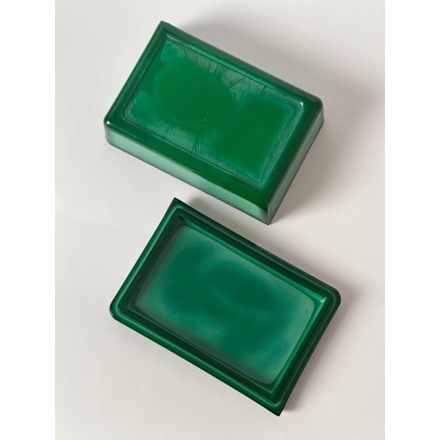 Glass Czech Art Deco Style Malachite Glass Trinket Box by Curt Schlevogt, 1950s For Sale - Image 7 of 10