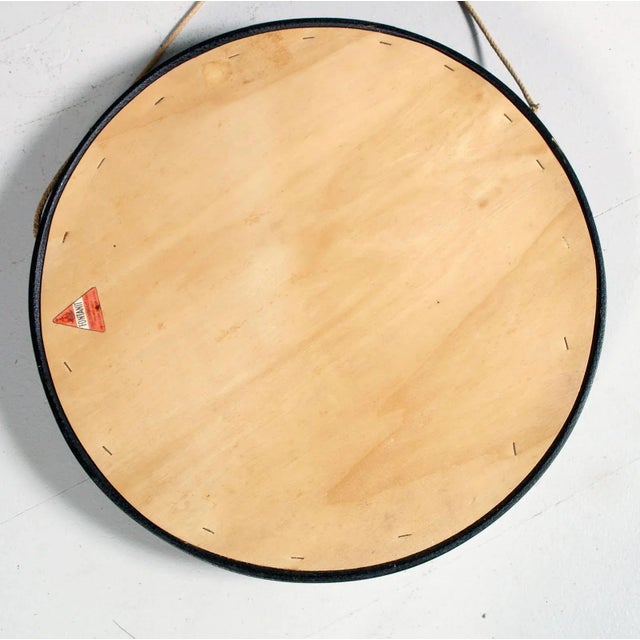 Fontana Arte Mid-Century Round Mirror with Leather Frame on Rope from Fontana Arte For Sale - Image 4 of 5