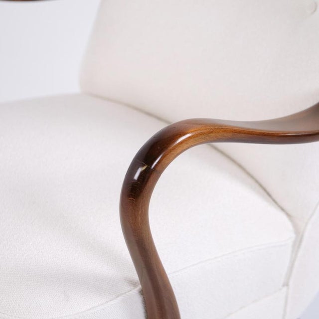 1940s High-Back Armchair Model 23B in Polished Wood and Light Upholstery, 1940s For Sale - Image 5 of 11