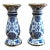 Blue and White Chinoiserie Ceramic Gilded Candlesticks - Set/2 For Sale