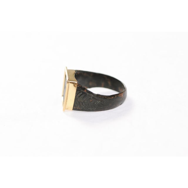 Contemporary Byzantine Bronze Ring W 21k Square Accent, Size 8 For Sale - Image 3 of 12