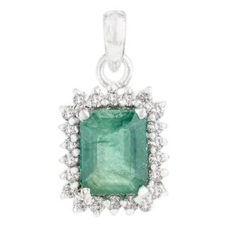 Certified 9.3 Ct Natural Emerald Pendant With Diamond Halo in 925 Silver For Sale