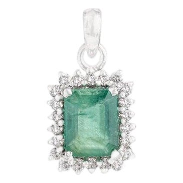 Certified 9.3 Ct Natural Emerald Pendant With Diamond Halo in 925 Silver For Sale