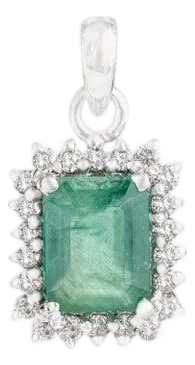 Certified 9.3 Ct Natural Emerald Pendant With Diamond Halo in 925 Silver