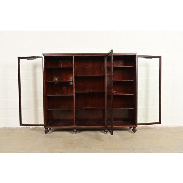Late 19th Century Berkey & Gay Antique Victorian Carved Mahogany Triple Bookcase or Display Cabinet, Circa 1890s For Sale - Image 5 of 11