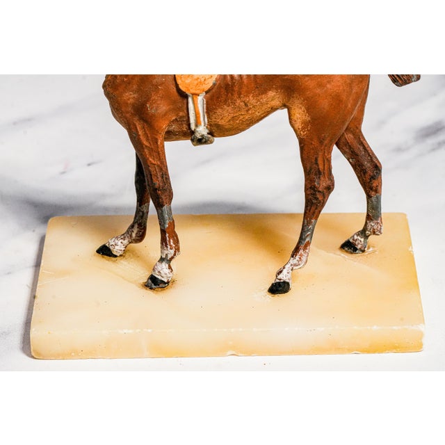 Metal Charming Miniature Antique Austrian Cold Painted Cast Metal Horse Sculpture Statue Marble Base Equestrian Home Decor For Sale - Image 7 of 16