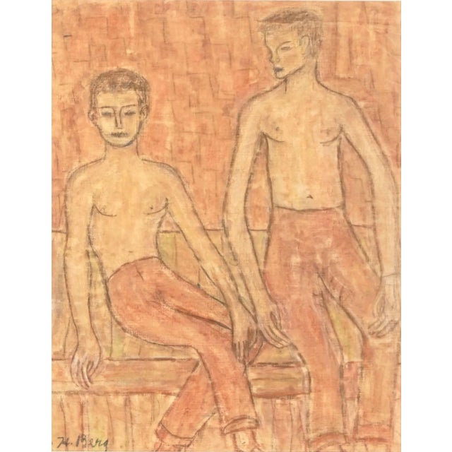 Mid Century Bay Area Abstract Expressionist Figurative - Summer Scene by Honora Berg Compelling figurative of two...