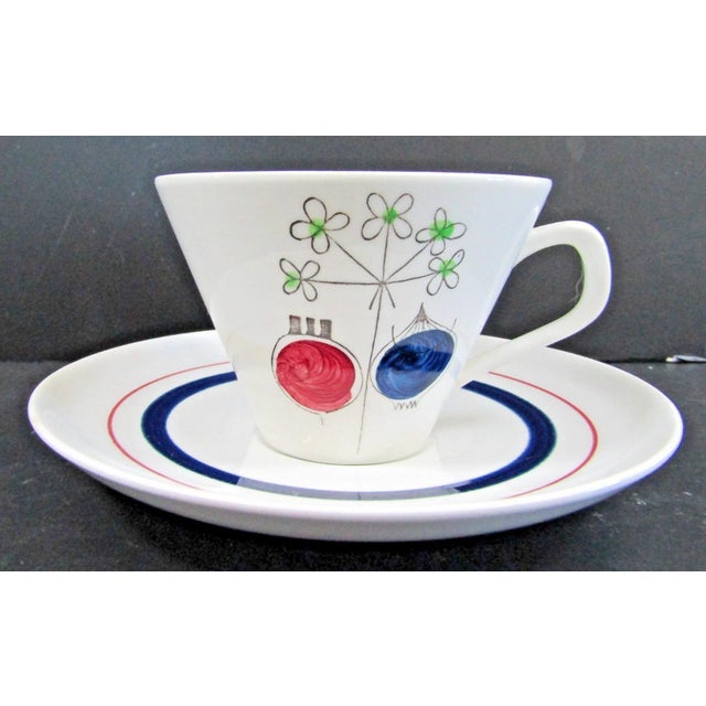 Mid-Century Modern 1950s Mid-Century Modern Rörstrand Sweden Pomona Picknick Two Cups and Saucers Design by Marianne Westman - 4pcs For Sale - Image 3 of 12