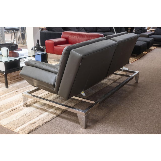 Chrome Contemporary Modern Gray Leather and Chrome Frame Adjustable Sleeper Sofa Futon For Sale - Image 8 of 8