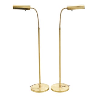 Pair of Mid-Century Brass Adjustable Pharmacy Floor Lamps For Sale