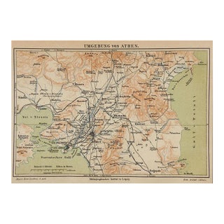 Small Antique Circa 1900 Map Athens Greece For Sale