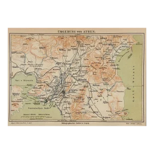Small Antique Circa 1900 Map Athens Greece