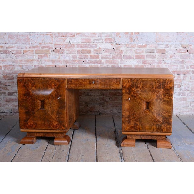 Art Deco Writing Desk in Mahogany & Walnut, Czech, 1920s For Sale - Image 3 of 18