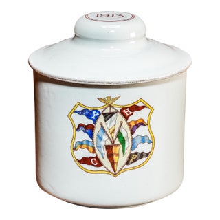 Neat Ivy League Antique Porcelain Tobacco Jar Yale, Harvard, Columbia, Princeton Tobacciana For Sale