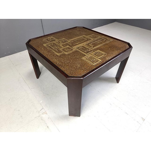 Wood Vintage Etched Brass Side Table, 1970s For Sale - Image 7 of 11