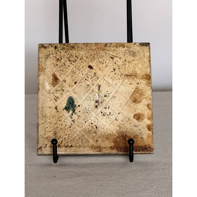 1900s Antique American Tile with Deer Motif and Crackle Finish