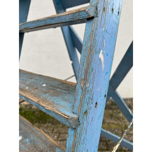 French Blue Painted Step Ladder, 1940s For Sale - Image 11 of 18