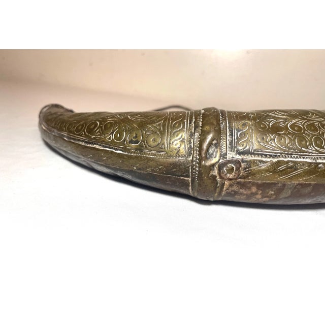 19th Century Rare Fine Antique 19th Century Brass Steel Moroccan Powder Horn Shot Flask C1850 For Sale - Image 5 of 12