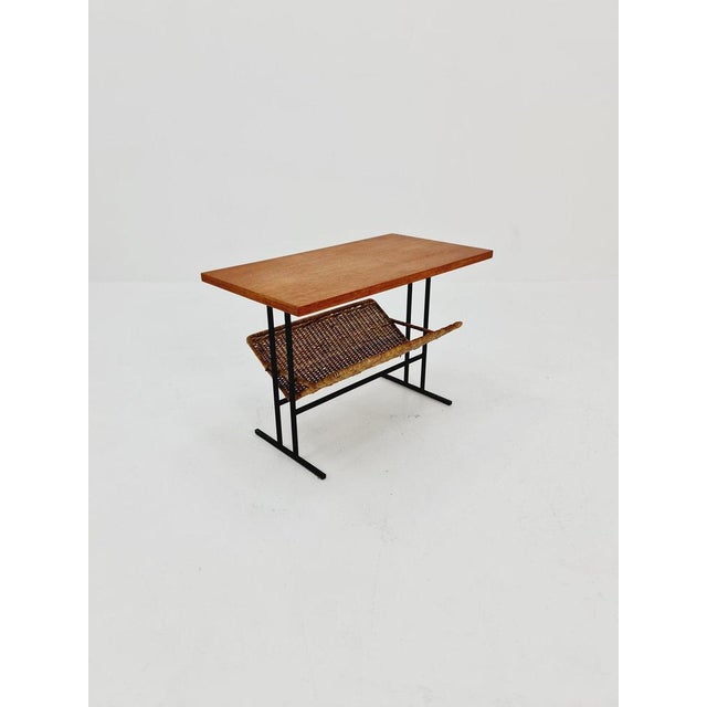 Mid-Century Danish Teak and Rattan Side Table with Magazine Rack, 1960s For Sale - Image 11 of 11
