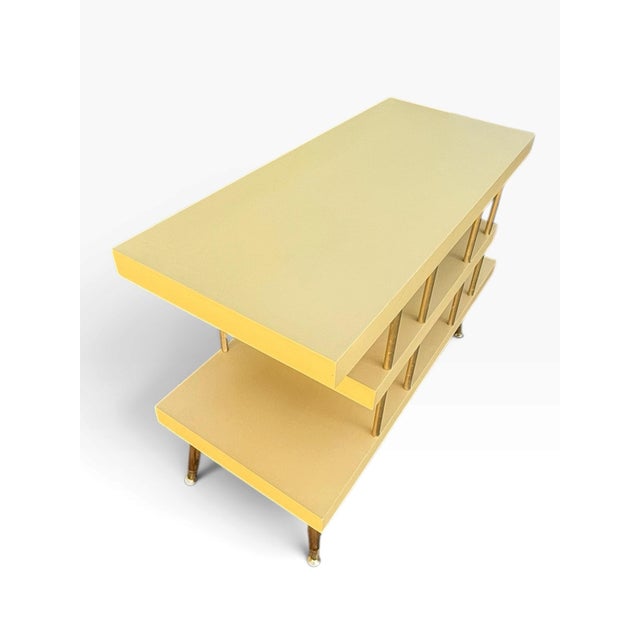 Tangerine Vintage Mid-Century Modern Three-Tier Tangerine Console Table With Walnut and Gold Accents For Sale - Image 8 of 10
