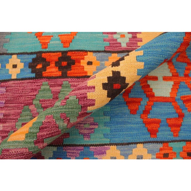 2000 - 2009 Shabby Chic Kilim Blue Rust Wool Rug - 8'3" X 11'2" For Sale - Image 5 of 7