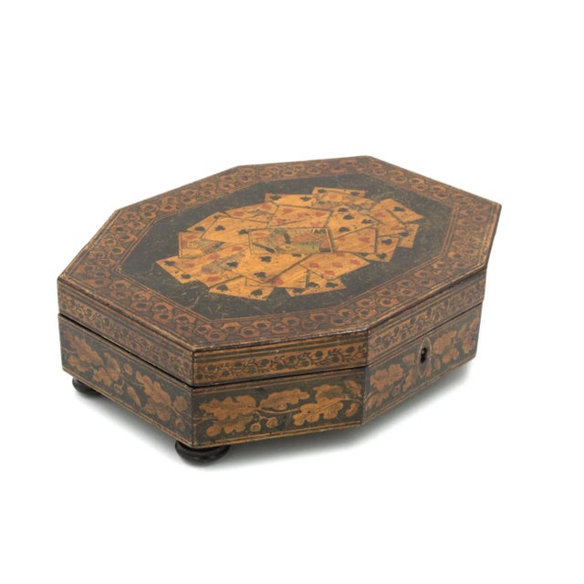 Mid 19th Century Mid 19th Century English Playing Card Penwork Games Box For Sale - Image 5 of 12