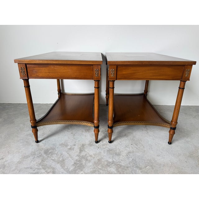Brown Pair of Vintage John Scalia for Schmieg & Kotzian Galleried Style One-Drawer Nightstands For Sale - Image 8 of 16