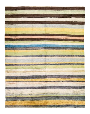 Modern Tulu Handmade Striped Pattern Multicolor Wool Rug