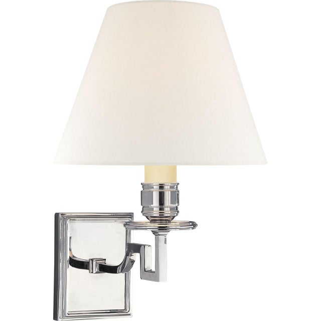 Alexa Hampton for Visual Comfort Signature Dean Single Arm Sconce in Polished Nickel with Linen Shade For Sale