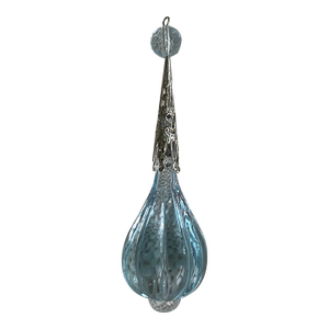 Vintage Christmas Ornament - Acrylic Teardrop in Blue With Silver Accent