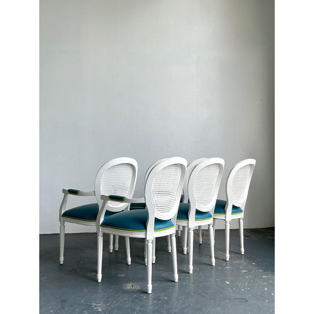 Wood Vintage Medallion Back Cane Dining Chairs - Set of Six For Sale - Image 7 of 10