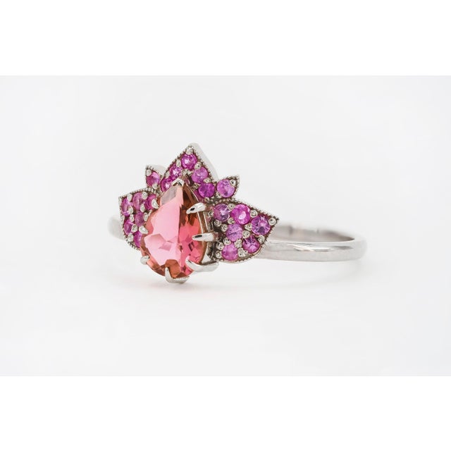 Metal Lotus Gold Ring With Tourmaline in 14k Gold For Sale - Image 7 of 8