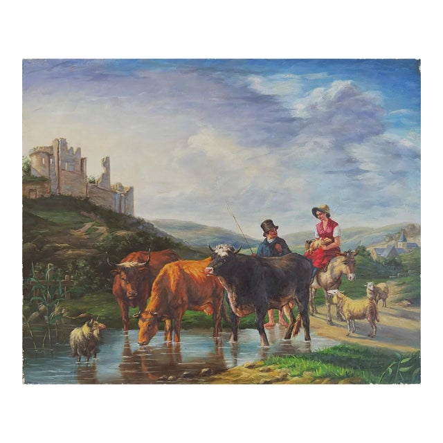 Mid-20th Century Signed B. Parkerson - Pastoral Scene With Cattle, Oil on Canvas For Sale