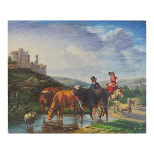 Mid-20th Century Signed B. Parkerson - Pastoral Scene With Cattle, Oil on Canvas