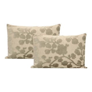 12" X 18" Stone Blossom Cut Velvet Lumbar Pillows - a Pair For Sale