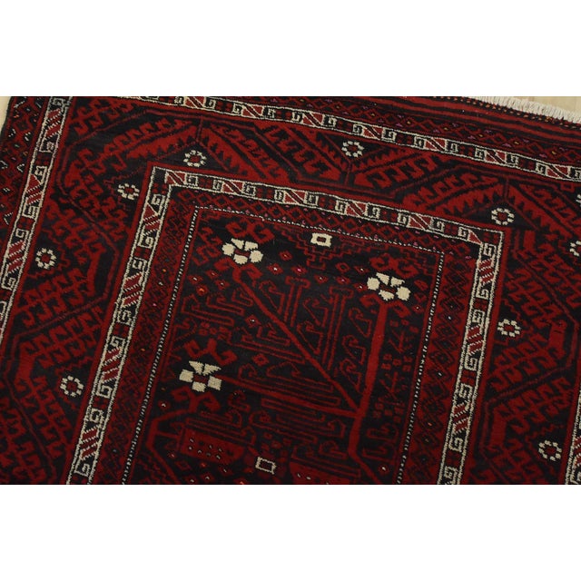 Textile Baloch Rug 3’9” X 8’3” Black Wool Vintage Tribal Hand-Knotted Oriental Carpet For Sale - Image 7 of 13
