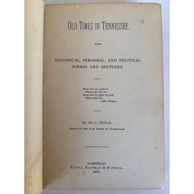 Old Times in Tennessee by Jo. C. Guild Nashville 1878 First Edition Hardcover Book For Sale - Image 10 of 11