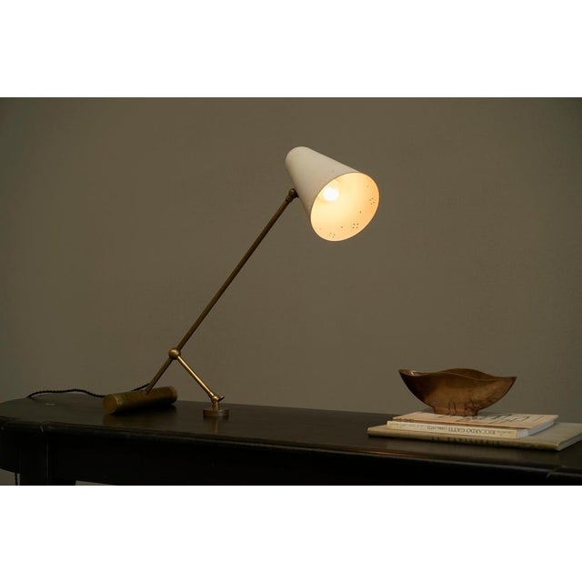 Metal Mid-Century Modern Adjustable Table Lamp with Perforated Shade, 1950s For Sale - Image 7 of 13