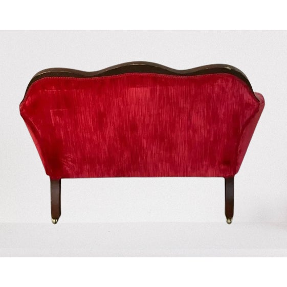 Mid 20th Century The Chateau Salon: Custom French Louis XV Rococo Revival Crimson Velvet Settee For Sale - Image 12 of 14