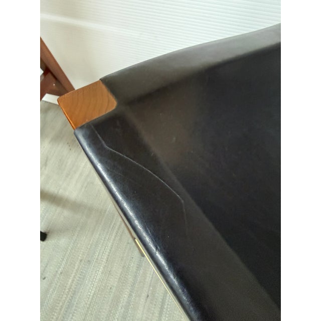 Walnut Wood + Black Leather Bar Stools, Pair For Sale - Image 10 of 12