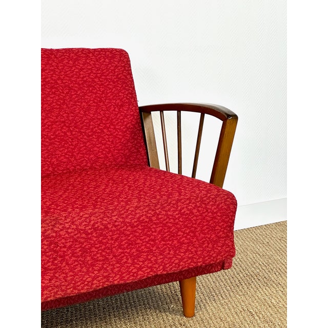 Vintage Scandinavian Convertible Sofa in Wood and Fabric, 1960s For Sale - Image 11 of 17