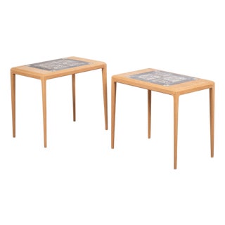Oak Side Tables with Royal Copenhagen Tiles by Johannes Andersen, 1960s, Set of 2 For Sale