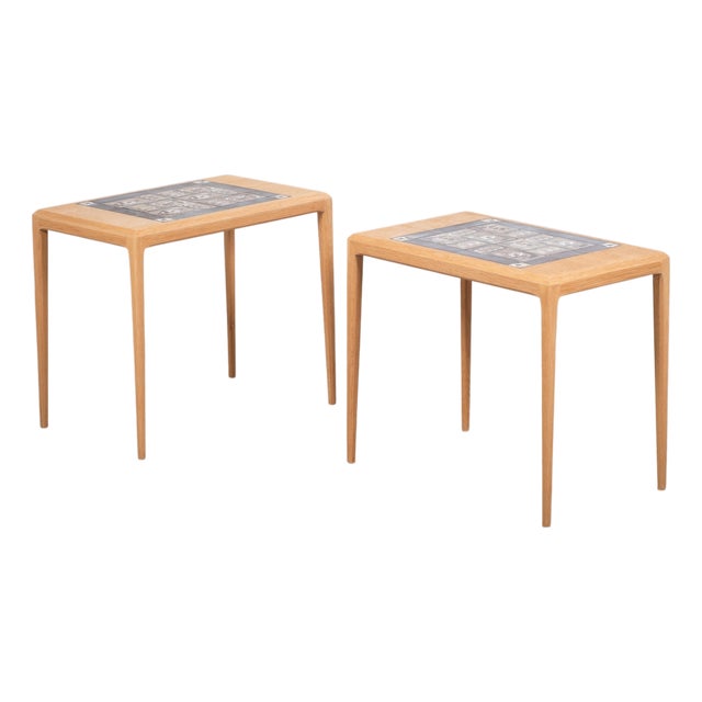 Oak Side Tables with Royal Copenhagen Tiles by Johannes Andersen, 1960s, Set of 2 For Sale