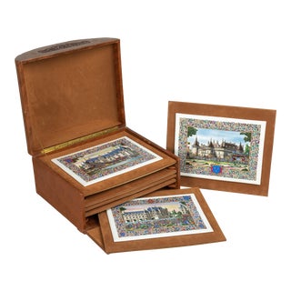 French Chateaux Porcelain Plaques - Boxed - Set of 7 For Sale