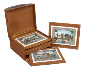 French Chateaux Porcelain Plaques - Boxed - Set of 7