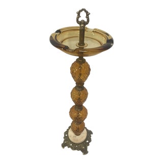 Vintage 1930s Amber Glass Marble and Metal Stand Ashtray For Sale